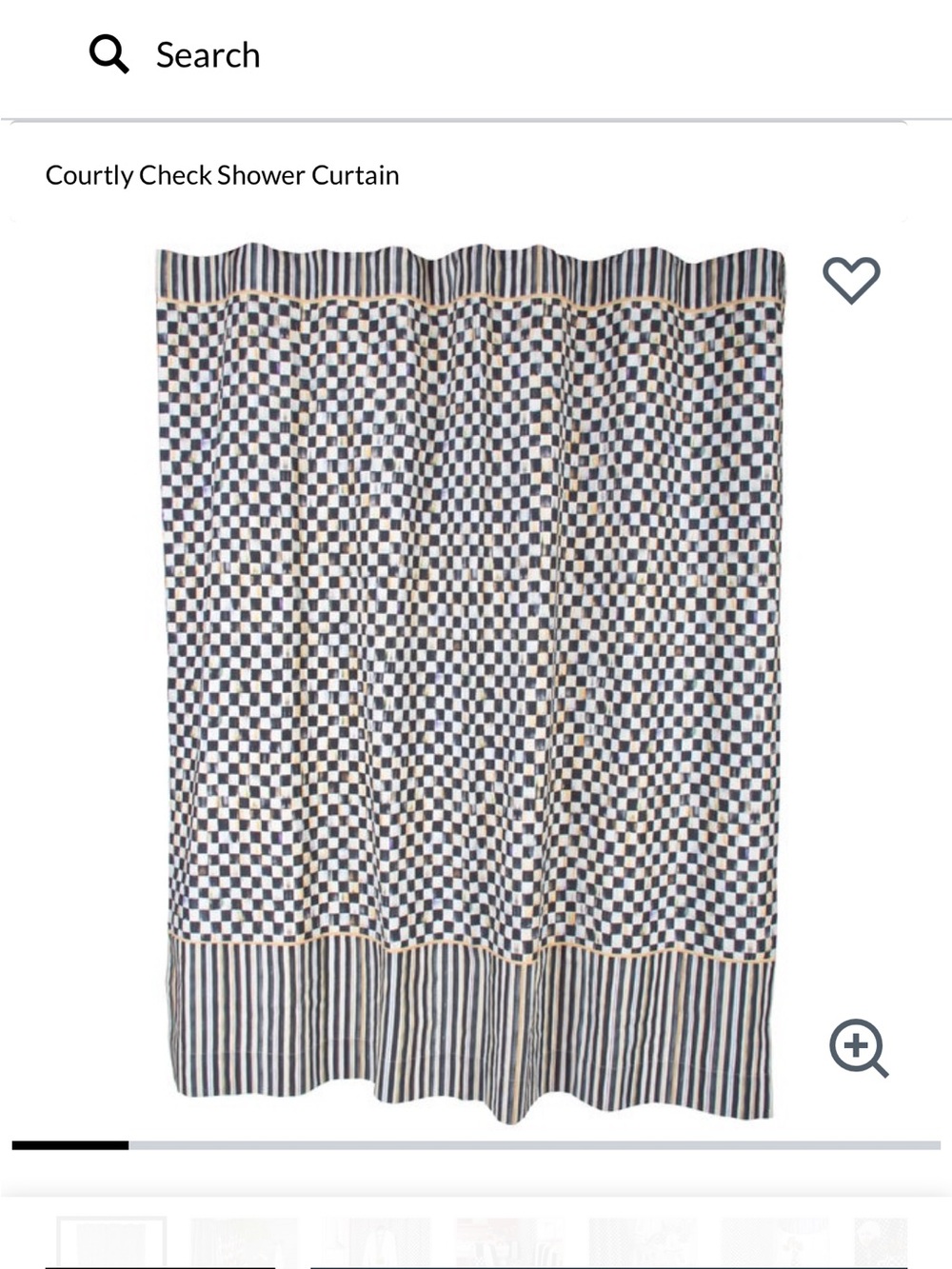 Nwt MacKenzie-Childs Courtly Check Shower Curtain in Black, White & Gold $200 - Picture 2 of 4